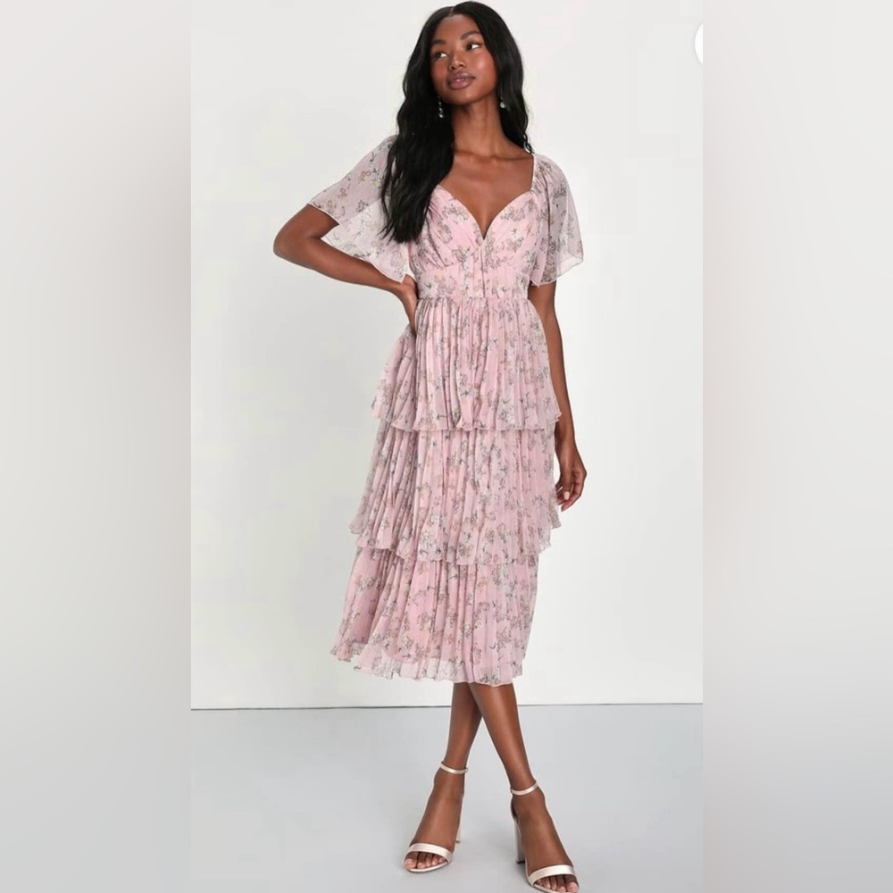 Lulu's Pink Floral Midi Dress